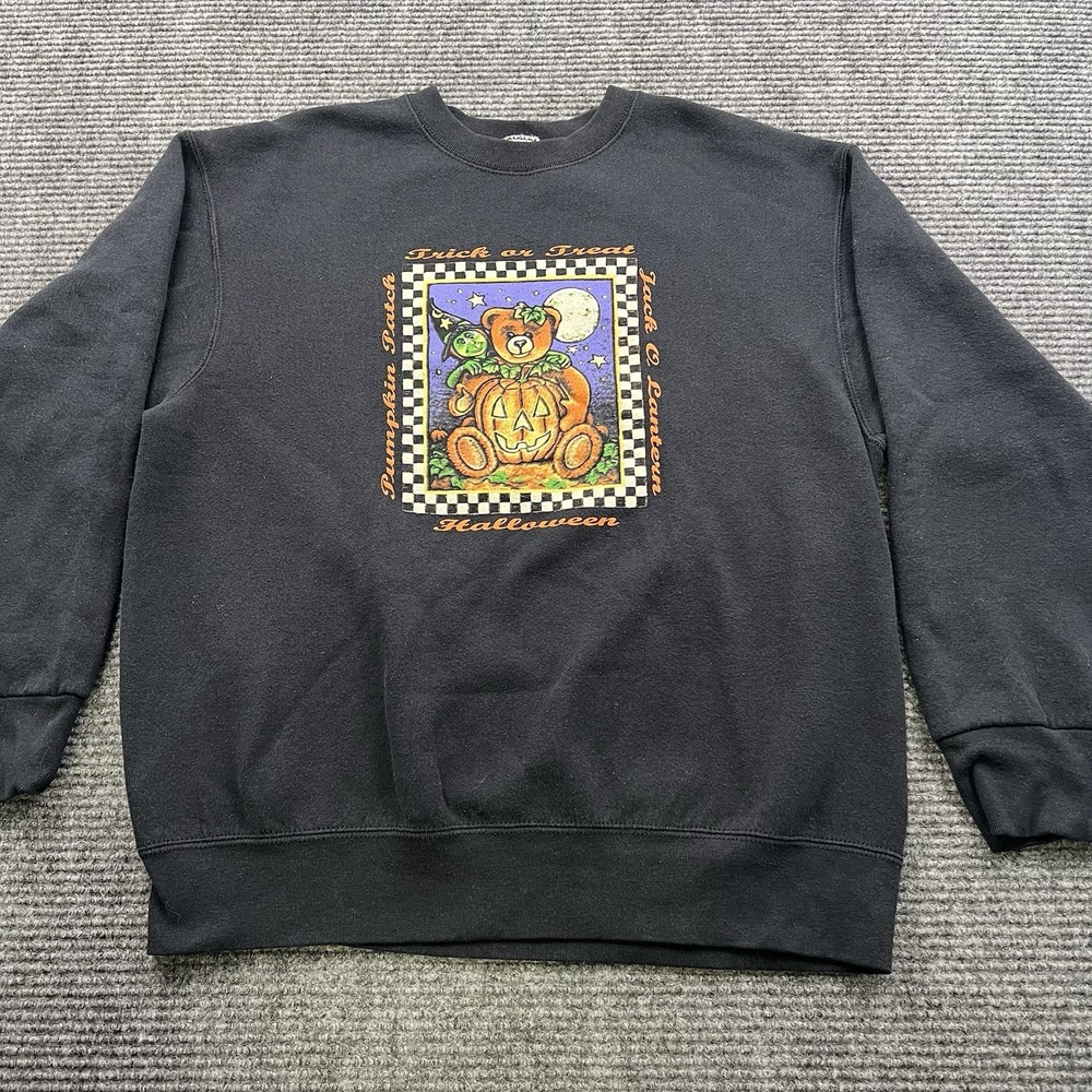 Vintage‎ Fruit Of The Loom Witch Jack O Lantern Large Fleece Lined Sweatshirt